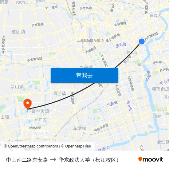 中山南二路东安路 to 华东政法大学（松江校区） map