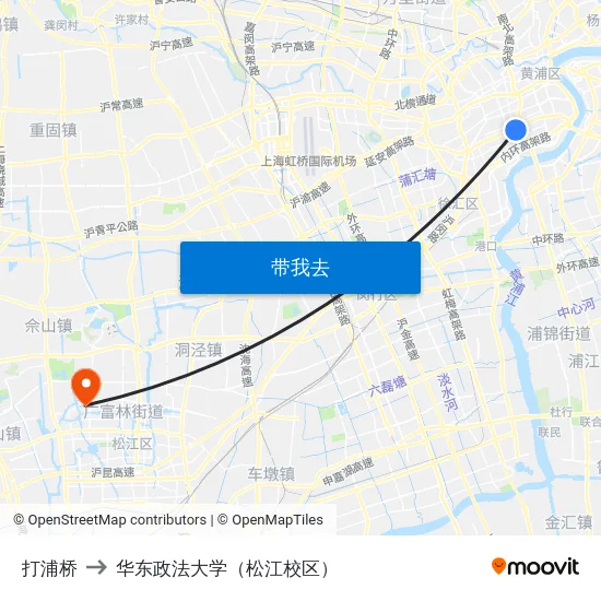 打浦桥 to 华东政法大学（松江校区） map