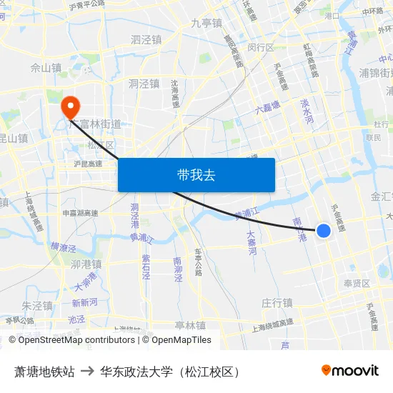 萧塘地铁站 to 华东政法大学（松江校区） map
