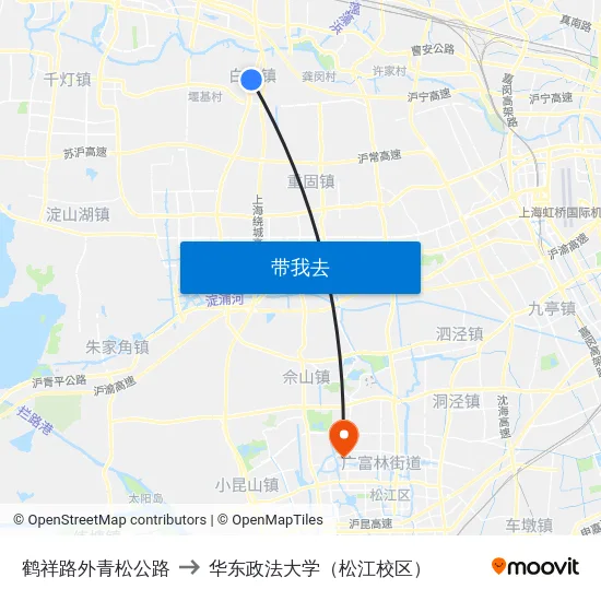 鹤祥路外青松公路 to 华东政法大学（松江校区） map