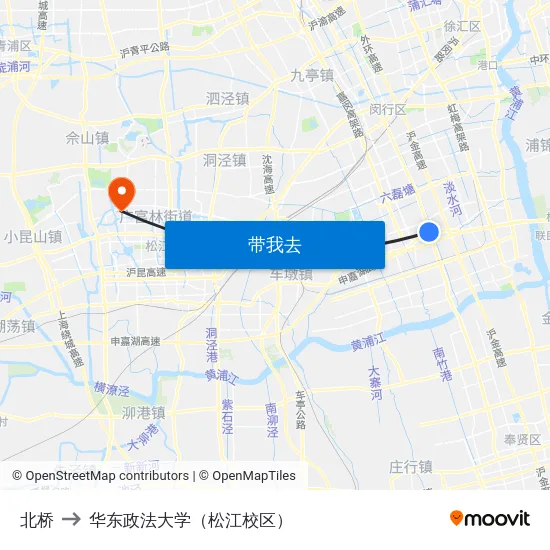 北桥 to 华东政法大学（松江校区） map
