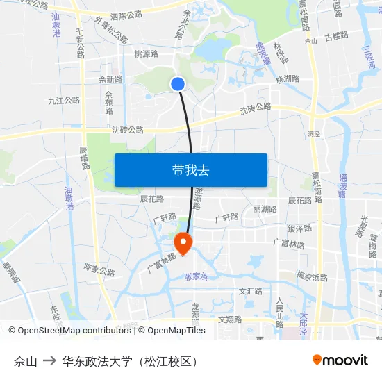 佘山 to 华东政法大学（松江校区） map