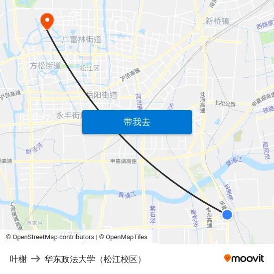 叶榭 to 华东政法大学（松江校区） map