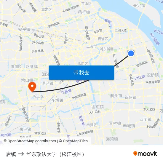 唐镇 to 华东政法大学（松江校区） map