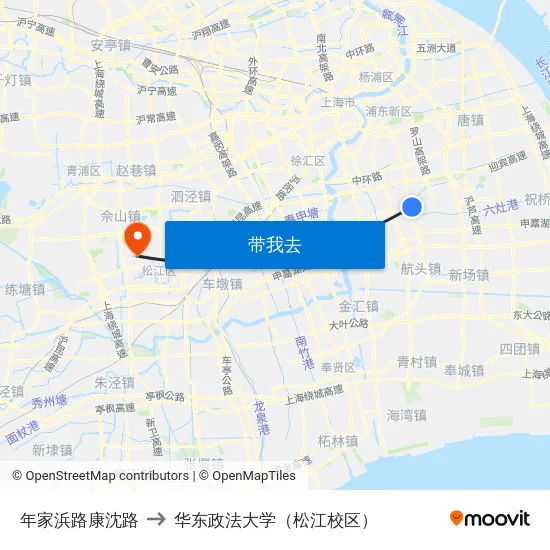 年家浜路康沈路 to 华东政法大学（松江校区） map