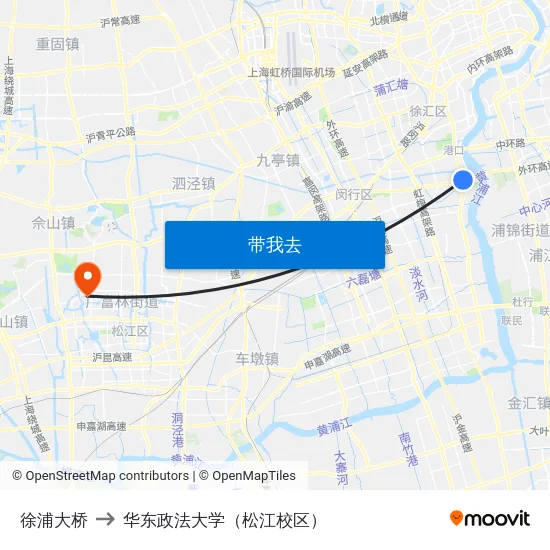 徐浦大桥 to 华东政法大学（松江校区） map