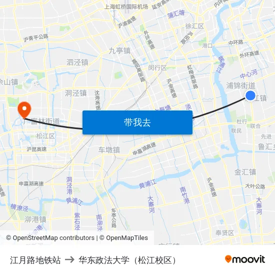 江月路地铁站 to 华东政法大学（松江校区） map