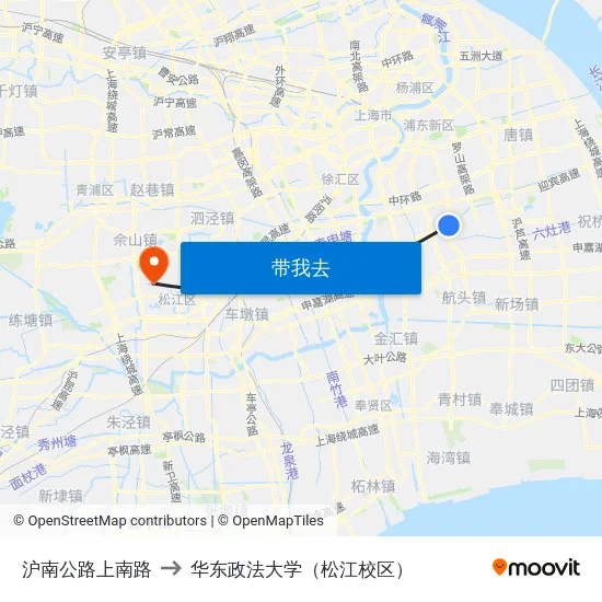 沪南公路上南路 to 华东政法大学（松江校区） map