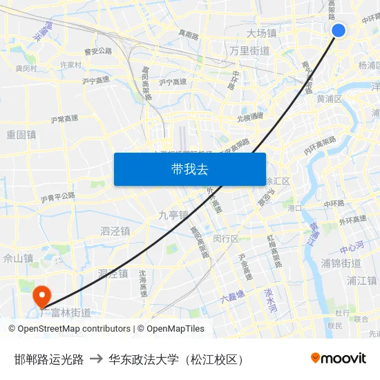 邯郸路运光路 to 华东政法大学（松江校区） map