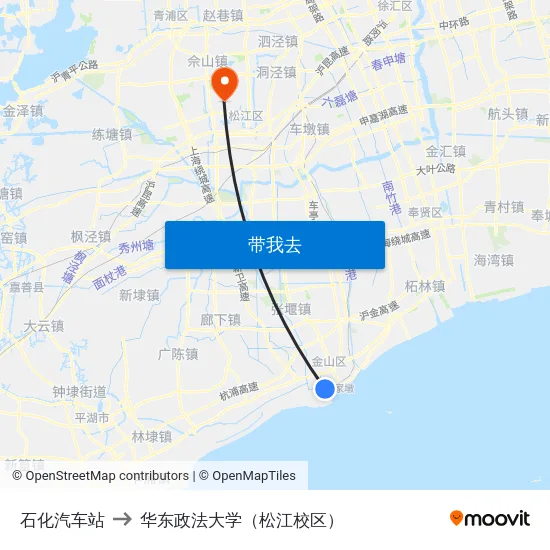 石化汽车站 to 华东政法大学（松江校区） map