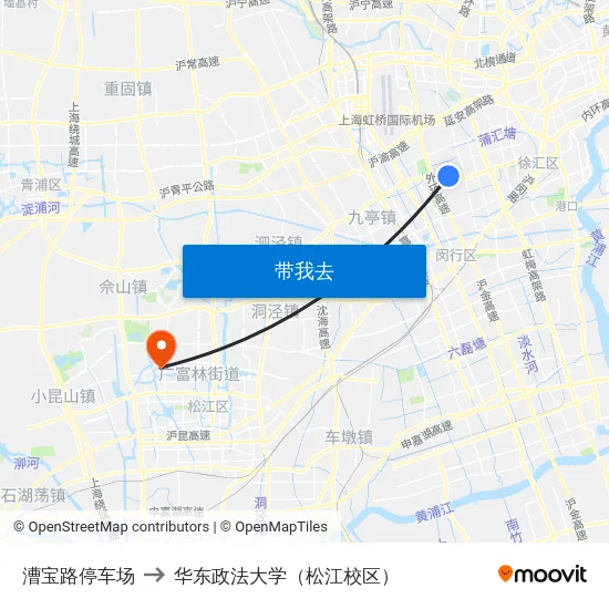漕宝路停车场 to 华东政法大学（松江校区） map