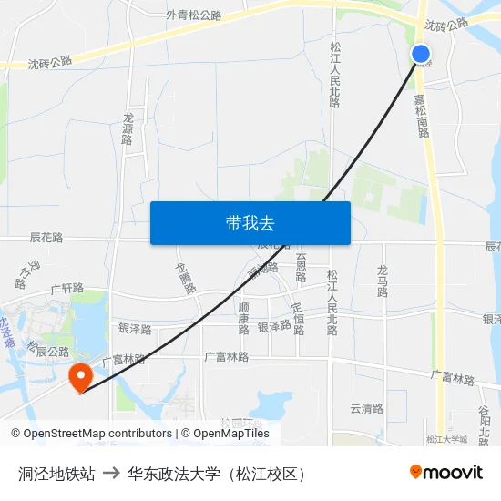 洞泾地铁站 to 华东政法大学（松江校区） map