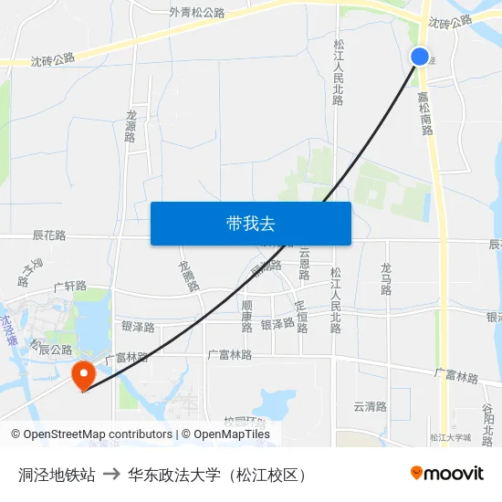 洞泾地铁站 to 华东政法大学（松江校区） map