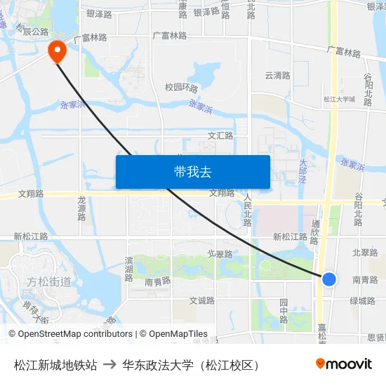 松江新城地铁站 to 华东政法大学（松江校区） map