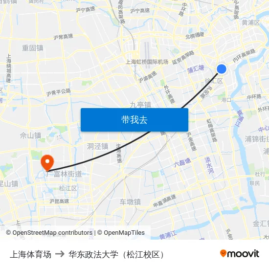 上海体育场 to 华东政法大学（松江校区） map