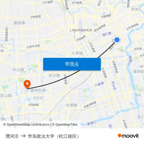 漕河泾 to 华东政法大学（松江校区） map