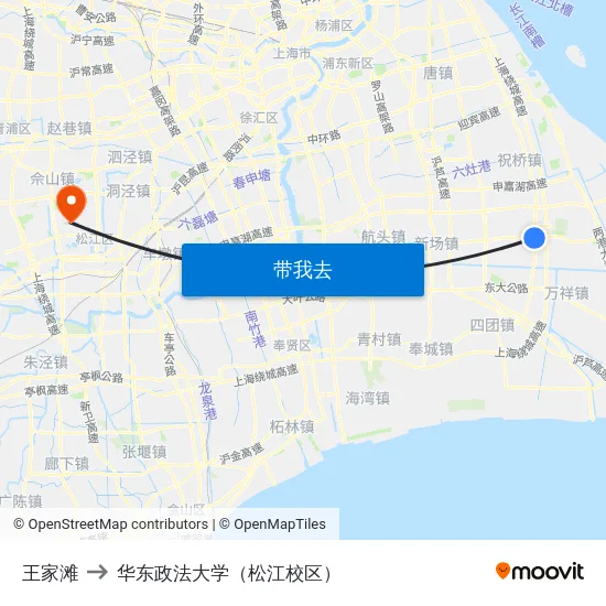 王家滩 to 华东政法大学（松江校区） map