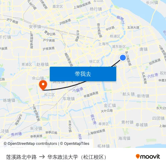 莲溪路北中路 to 华东政法大学（松江校区） map