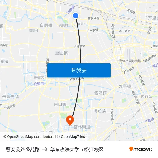 曹安公路绿苑路 to 华东政法大学（松江校区） map