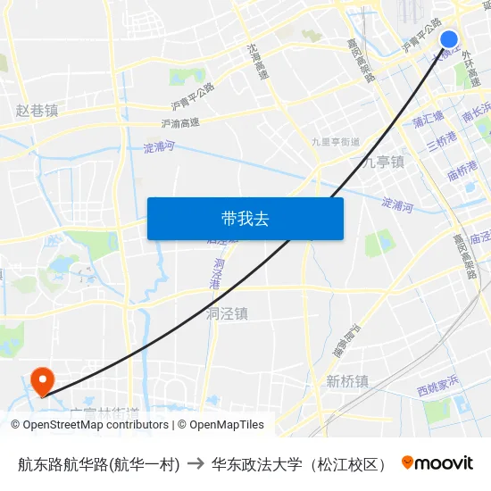 航东路航华路(航华一村) to 华东政法大学（松江校区） map