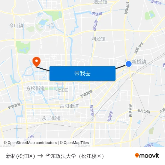 新桥(松江区) to 华东政法大学（松江校区） map