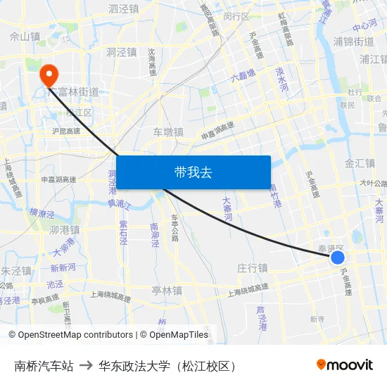 南桥汽车站 to 华东政法大学（松江校区） map