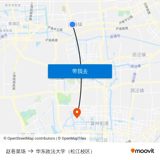 赵巷菜场 to 华东政法大学（松江校区） map