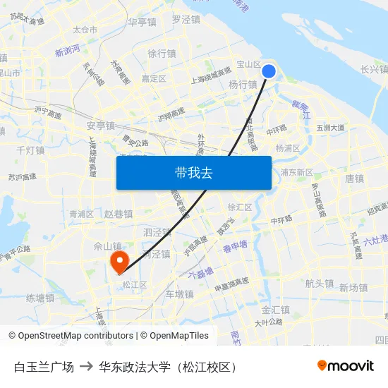 白玉兰广场 to 华东政法大学（松江校区） map