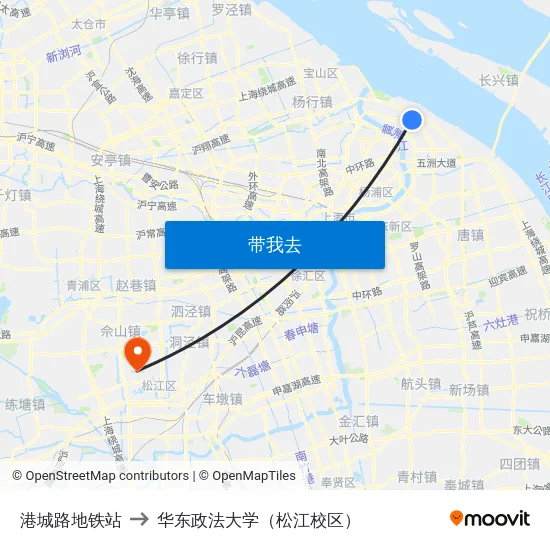 港城路地铁站 to 华东政法大学（松江校区） map