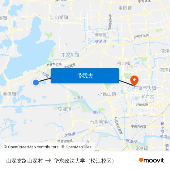 山深支路山深村 to 华东政法大学（松江校区） map