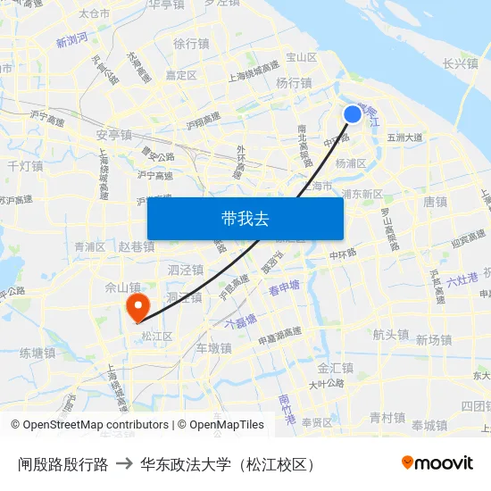 闸殷路殷行路 to 华东政法大学（松江校区） map