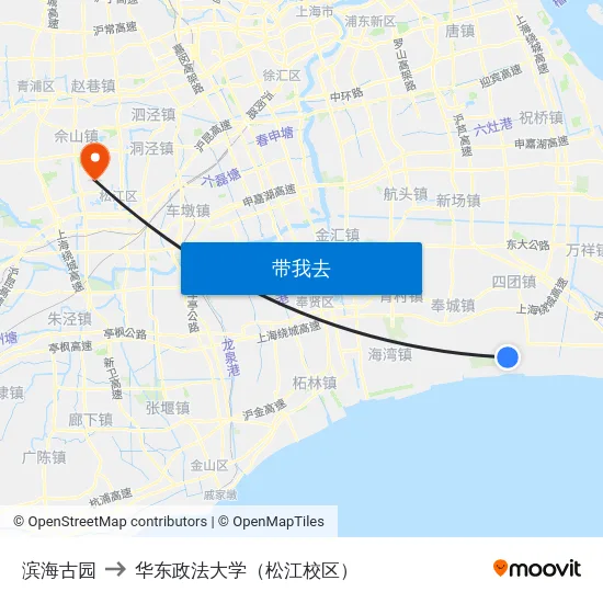 滨海古园 to 华东政法大学（松江校区） map