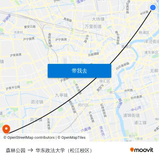 森林公园 to 华东政法大学（松江校区） map