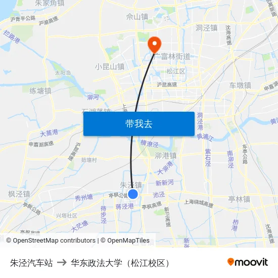 朱泾汽车站 to 华东政法大学（松江校区） map