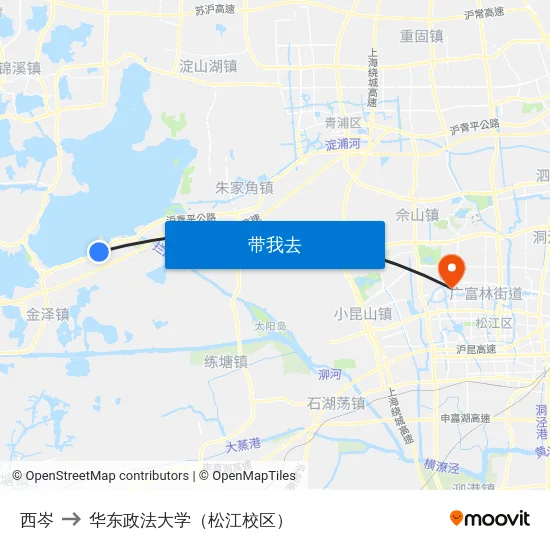 西岑 to 华东政法大学（松江校区） map