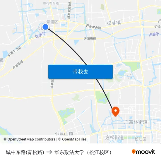城中东路(青松路) to 华东政法大学（松江校区） map