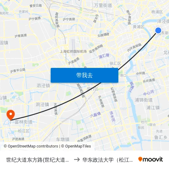世纪大道东方路(世纪大道地铁站) to 华东政法大学（松江校区） map