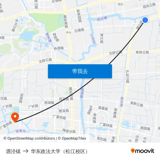 泗泾镇 to 华东政法大学（松江校区） map