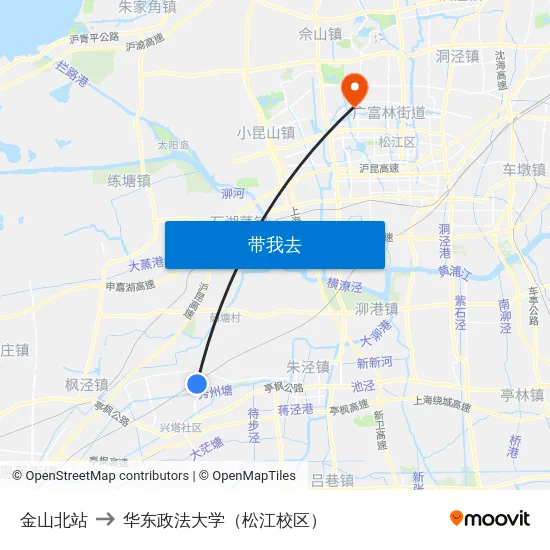 金山北站 to 华东政法大学（松江校区） map
