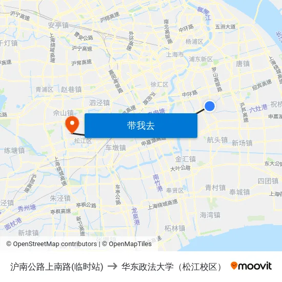 沪南公路上南路(临时站) to 华东政法大学（松江校区） map