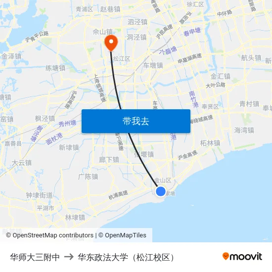 华师大三附中 to 华东政法大学（松江校区） map