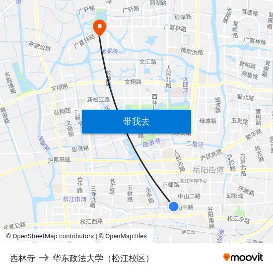 西林寺 to 华东政法大学（松江校区） map