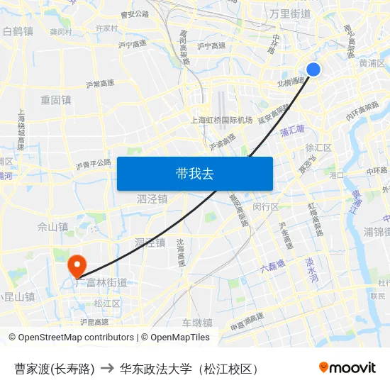 曹家渡(长寿路) to 华东政法大学（松江校区） map