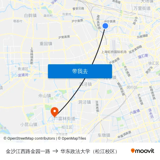 金沙江西路金园一路 to 华东政法大学（松江校区） map