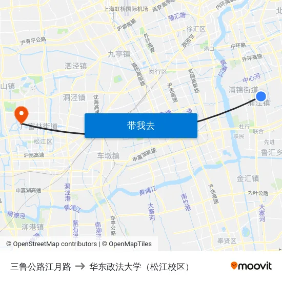 三鲁公路江月路 to 华东政法大学（松江校区） map