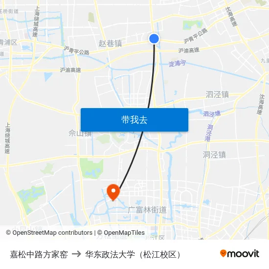 嘉松中路方家窑 to 华东政法大学（松江校区） map