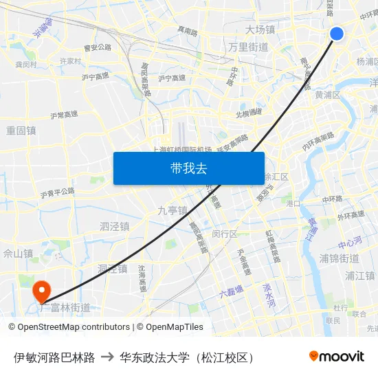 伊敏河路巴林路 to 华东政法大学（松江校区） map