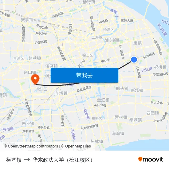 横沔镇 to 华东政法大学（松江校区） map