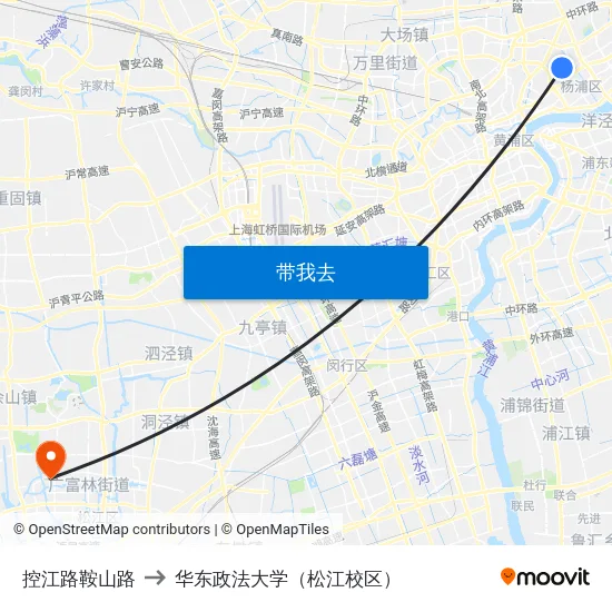 控江路鞍山路 to 华东政法大学（松江校区） map