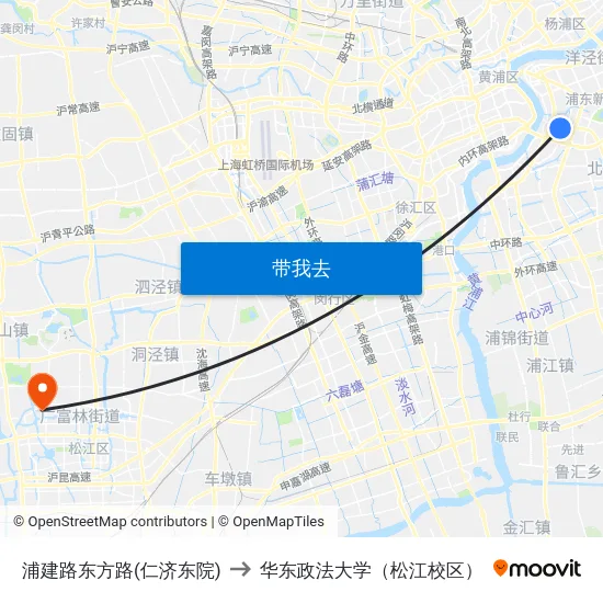 浦建路东方路(仁济东院) to 华东政法大学（松江校区） map